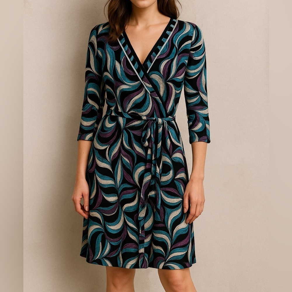 Vintage Evan Picone Cross Front Midi Length Dress Women 10 Casual Office Travel